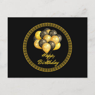 Happy Birthday, elegant black and gold, Postcard