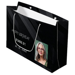 Happy Birthday Elegant Black Party Modern Chic Large Gift Bag