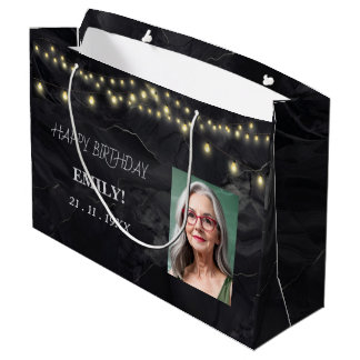 Happy Birthday Elegant Black Party Modern Chic  Large Gift Bag