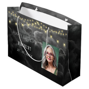 Happy Birthday Elegant Black Party Modern Chic Large Gift Bag