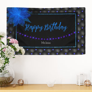 Happy Birthday Elegant Blue and Black Banner