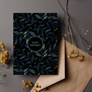 Happy birthday elegant floral branches holiday card