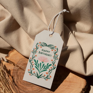 Happy Birthday Elegant Floral Frame Gift Tags