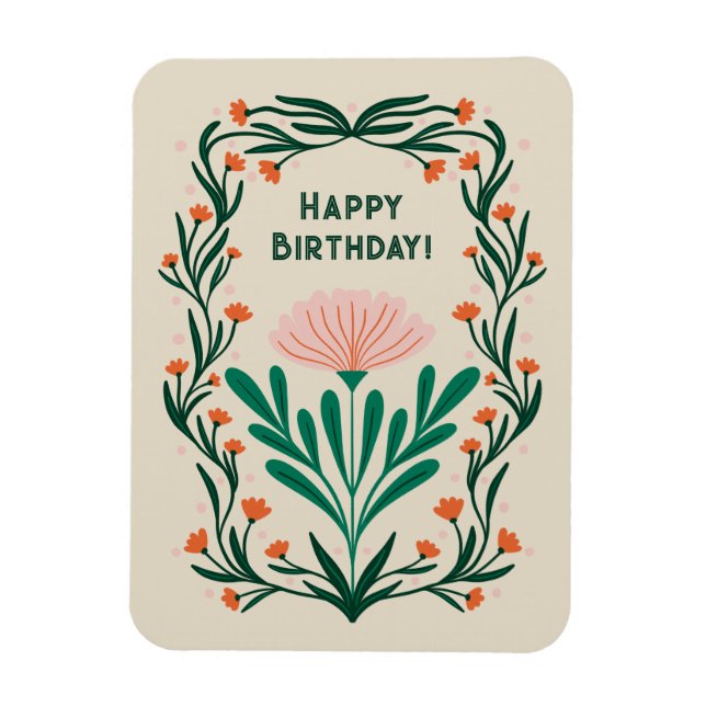 Happy Birthday Elegant Floral Frame Magnet (Vertical)