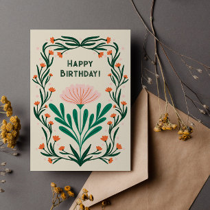 Happy Birthday Elegant Floral Frame Postcard