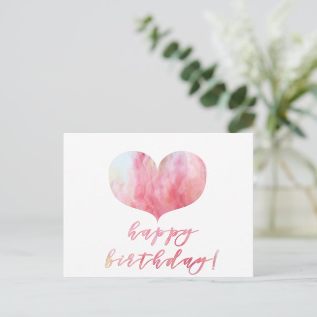 Happy Birthday! Elegant Pink Agate Heart  Postcard (Standing Front)