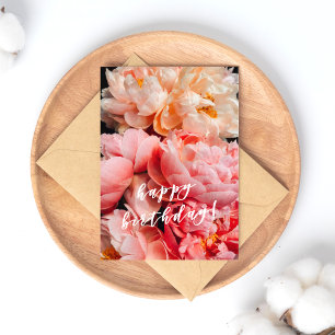 Happy Birthday! Elegant Pink and Peach Peonies Postcard