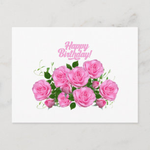 Happy Birthday Elegant Pink Roses Postcard