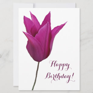 Happy birthday elegant pink tulip minimalist boho  holiday card