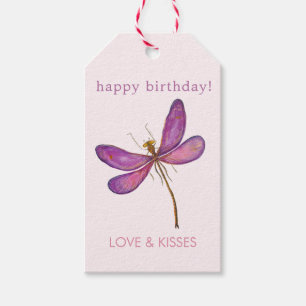 Happy Birthday - Elegant Purple Dragonfly   Gift Tags