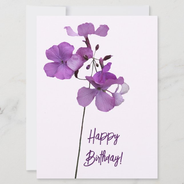 Happy birthday elegant purple floral cute girly    holiday card (Front)