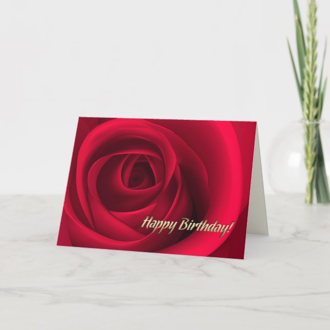 Happy Birthday. Elegant Red Rose  Card (Front)