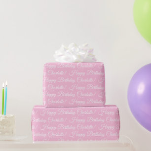 Happy Birthday elegant script custom name pink Wrapping Paper