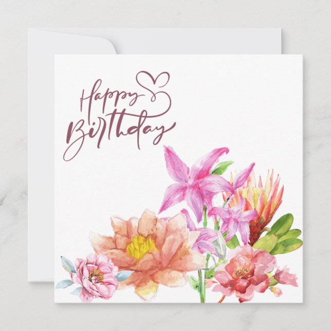 Happy Birthday Elegant Watercolor Floral Invitation (Front)