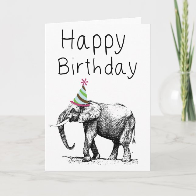 Happy Birthday Elephant In Hat, Celebration Card (Front)