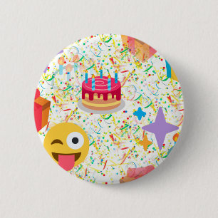 happy birthday emoji 6 cm round badge