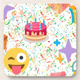 happy birthday emoji coaster