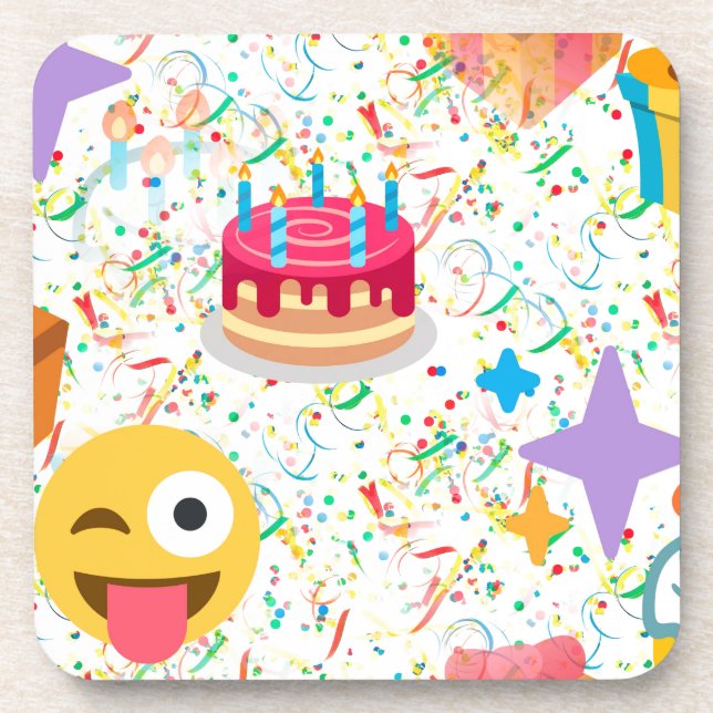 happy birthday emoji coaster (Front)