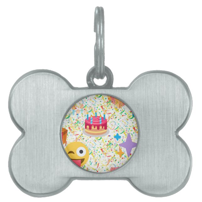 happy birthday emoji pet ID tag (Front)