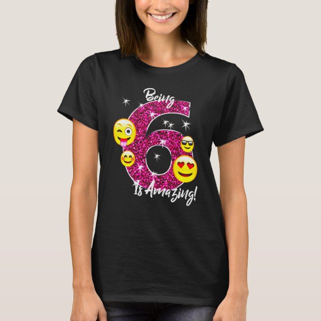 Happy Birthday Emoji T-Shirt for 6 Year Old Girls (Front)