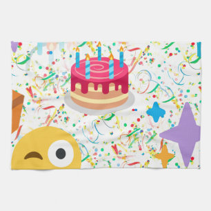 happy birthday emoji tea towel