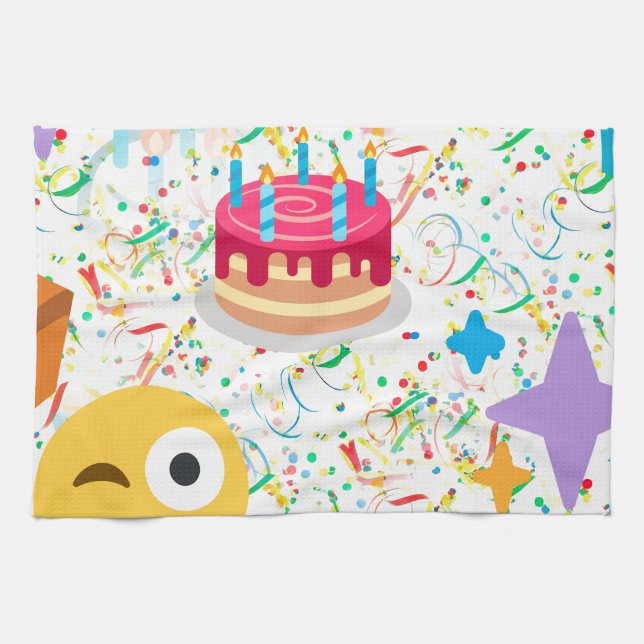 happy birthday emoji tea towel (Horizontal)