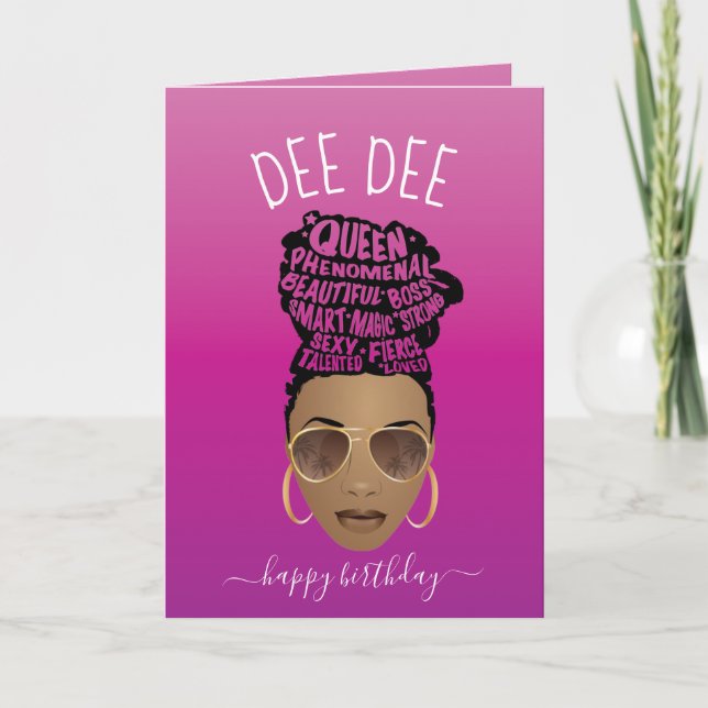Happy Birthday! Empowering Black Woman Hot Pink Card (Front)