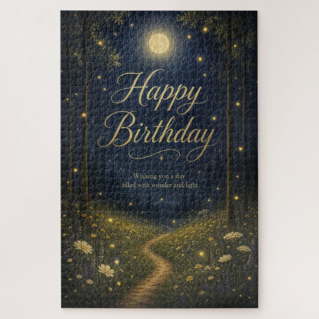Happy Birthday Enchanted Forest Moonlit Firefly Jigsaw Puzzle (Vertical)