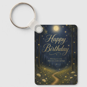 Happy Birthday Enchanted Forest Moonlit Firefly Key Ring