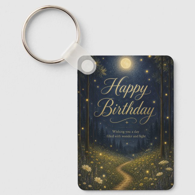 Happy Birthday Enchanted Forest Moonlit Firefly Key Ring (Front)
