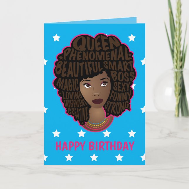 Happy Birthday, Encouraging Black Women Stars Blue Card (Front)