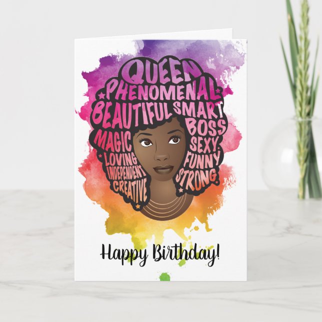Happy Birthday! Encouraging Black Women Watercolor Card (Front)