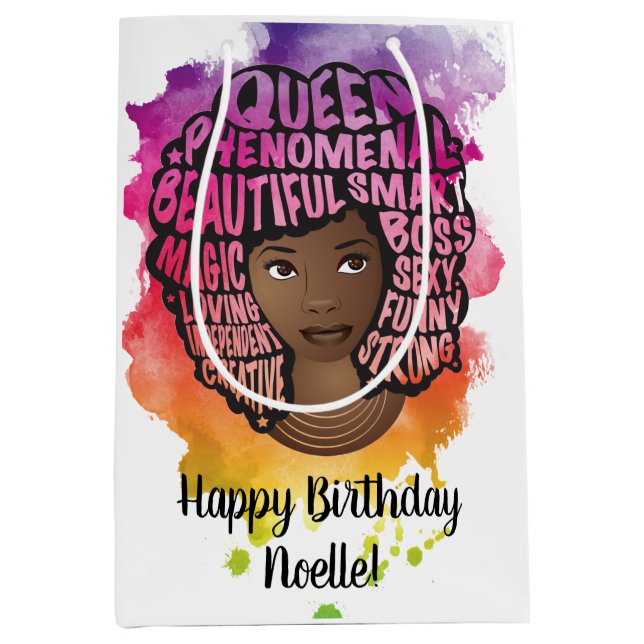 Happy Birthday! Encouraging Black Women Watercolor Medium Gift Bag (Front)