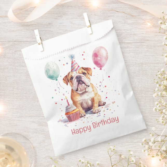 Happy Birthday English Bulldog Favour Bags (Clipped)