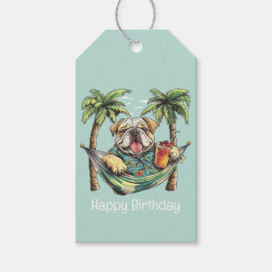 Happy Birthday English Bulldog In Hawaiian Top Gift Tags