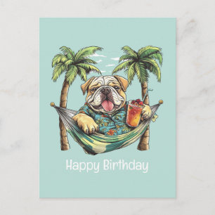 Happy Birthday English Bulldog In Hawaiian Top Postcard