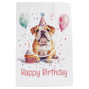 Happy Birthday English Bulldog Medium Gift Bag