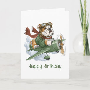 Happy Birthday English Bulldog Pilot Aeroplane Card