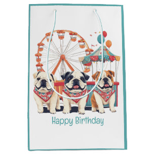Happy Birthday English Bulldogs At A Carnival Medium Gift Bag