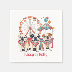 Happy Birthday English Bulldogs At A Carnival  Napkin