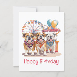 Happy Birthday English Bulldogs At A Carnival Postcard