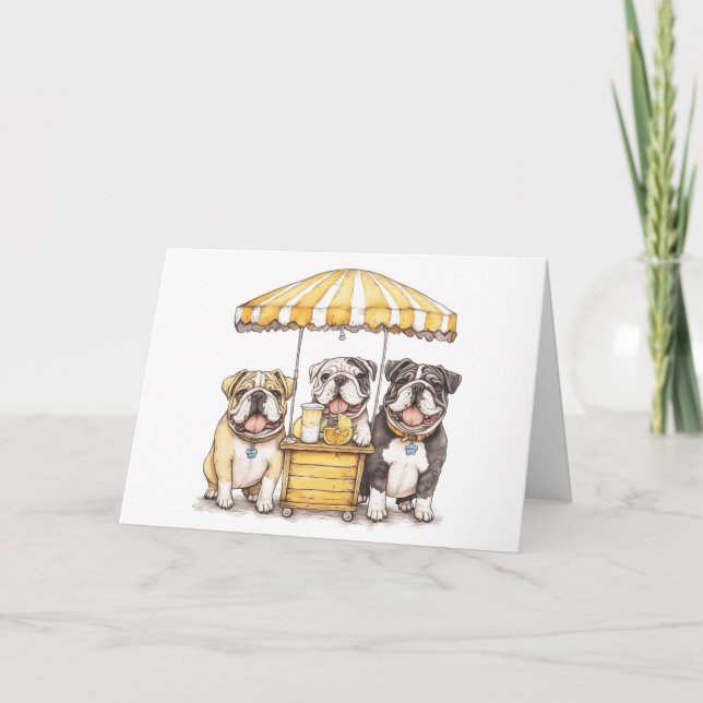 Happy Birthday English Bulldogs Lemonade Stand Card (Front)