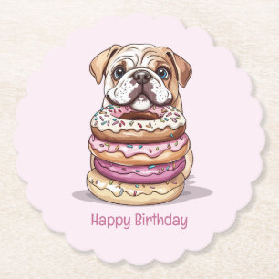 Happy Birthday English Bulldogs Paper Coaster