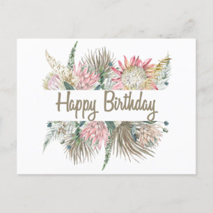 Happy Birthday Exotic Watercolor Flowers, Leave Postcard
