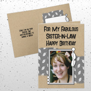 Happy Birthday fabulous sister-in-law photo grey Card