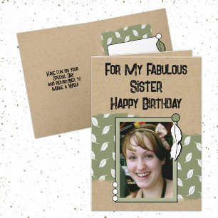 Happy Birthday fabulous sister photo green Card