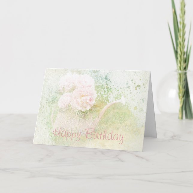 Happy Birthday Faded Textures Peony Bouquet Card (Front)
