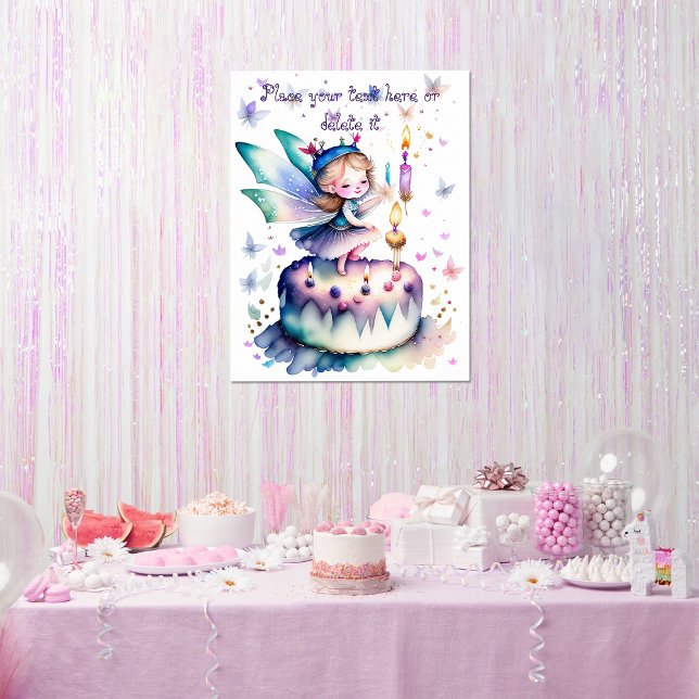 Happy Birthday Fairy 01 Poster (Adorable Fairy Birthday customizable poster. Perfect for your birthday party)