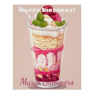 Happy Birthday Falooda Ice-cream Kawaii Cartoon Poster