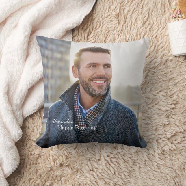 Happy Birthday Family Dad Man Photo Personalise Cushion (Blanket)